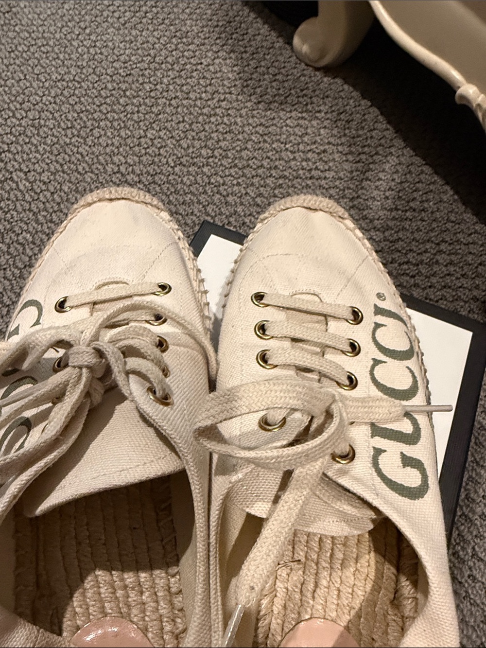 Gucci Cream Canvas Platform Espadrilles with Red & Green Stripe - Picture 6 of 7